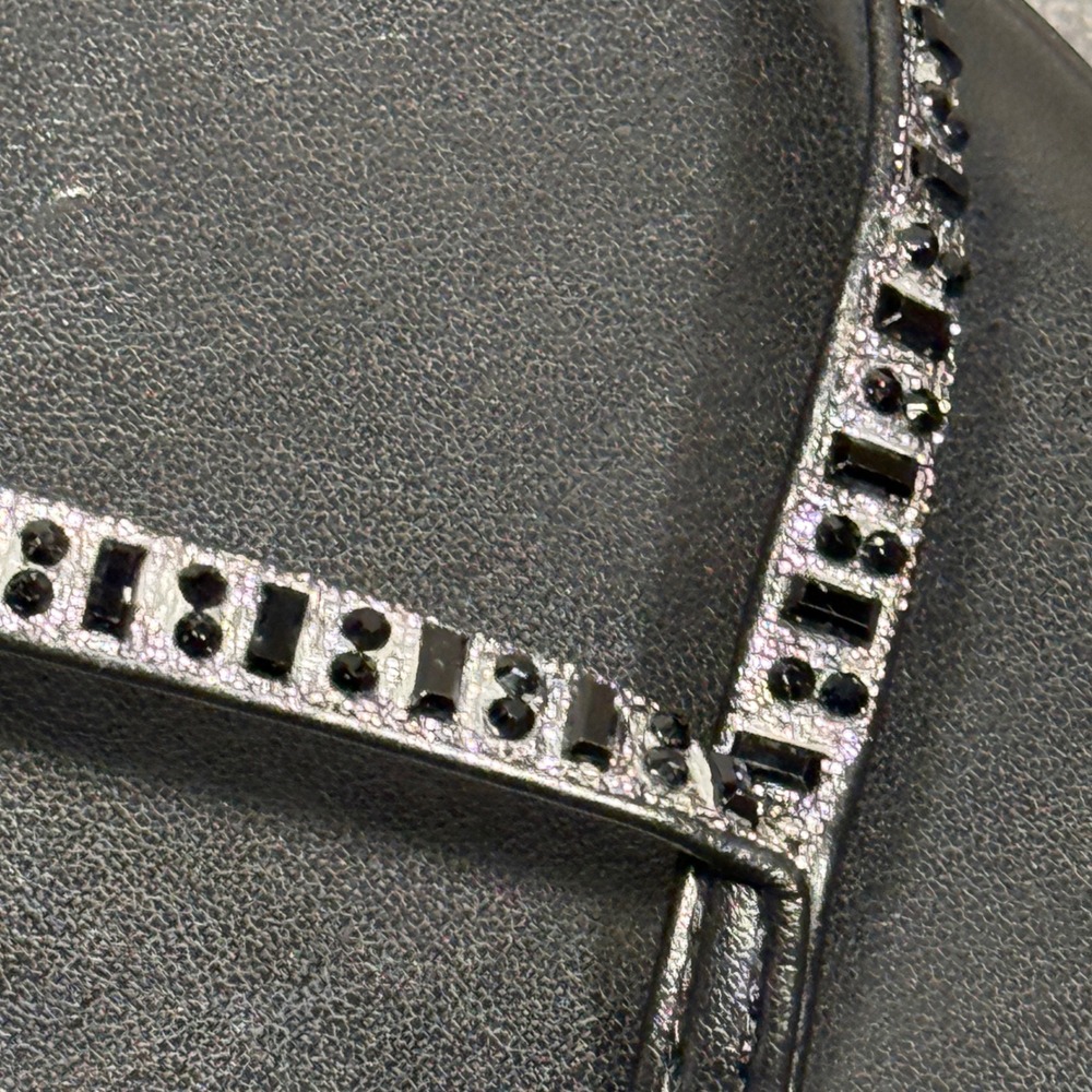 Women Italian Shoemakers Shoes | Size 10 | Black Rhinestone Thong Wedge Sandals - Picture 2 of 9